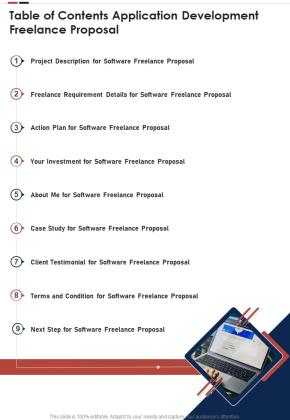 Table Of Contents Application Development Freelance Proposal One Pager Sample Example Document Slide01