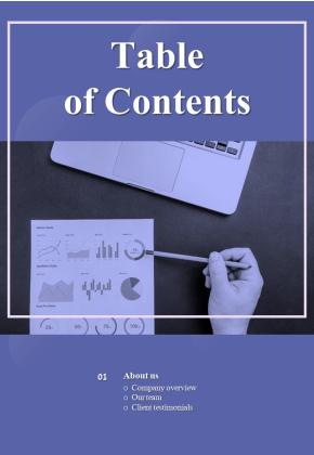 Table Of Contents Big Analytics Project Proposal One Pager Sample Example Document Slide01