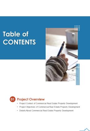 Table Of Contents Commercial Real Estate Property Development One Pager Sample Example Document Slide01