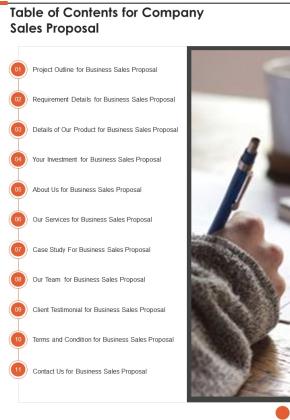 Table Of Contents For Company Sales Proposal One Pager Sample Example Document Slide01