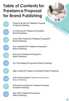 Table Of Contents For Freelance Proposal For Brand Publishing One Pager Sample Example Document Slide01