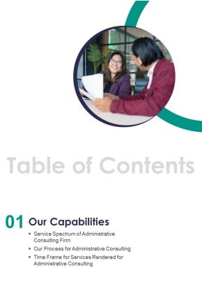 Table Of Contents For Management Advisory Proposal Firm One Pager Sample Example Document Slide01