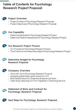 Table Of Contents For Psychology Research Project Proposal One Pager Sample Example Document Slide01