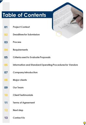 Table Of Contents Recreational Event Proposal One Pager Sample Example Document Slide01