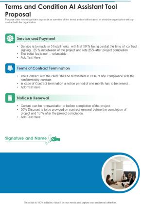 Terms And Condition AI Assistant Tool Proposal One Pager Sample Example Document Slide01