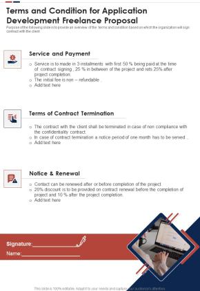 Terms And Condition For Application Development Freelance Proposal One Pager Sample Example Document Slide01