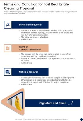 Terms And Condition For Post Real Estate Cleaning Proposal One Pager Sample Example Document Slide01