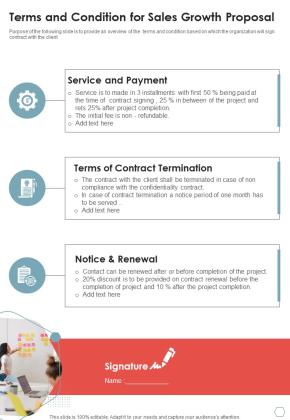 Terms And Condition For Sales Growth Proposal One Pager Sample Example Document Slide01