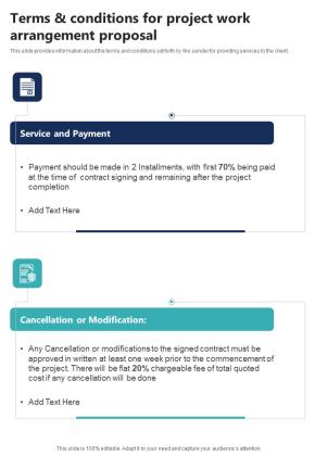 Terms And Conditions For Project Work Arrangement Proposal One Pager Sample Example Document Slide01