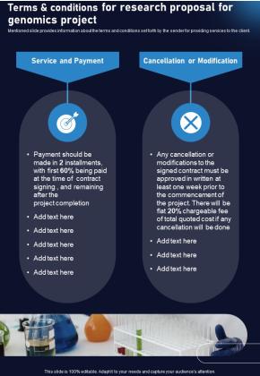 Terms And Conditions For Research Proposal For Genomics Project One Pager Sample Example Document Slide01