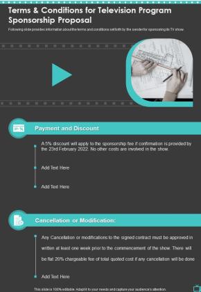 Terms And Conditions For Television Program Sponsorship Proposal One Pager Sample Example Document Slide01