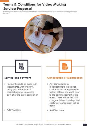 Terms And Conditions For Video Making Service Proposal One Pager Sample Example Document Slide01