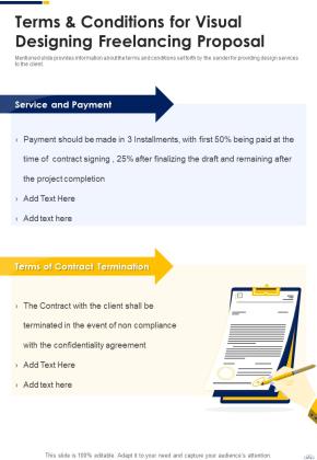 Terms And Conditions For Visual Designing Freelancing Proposal One Pager Sample Example Document Slide01