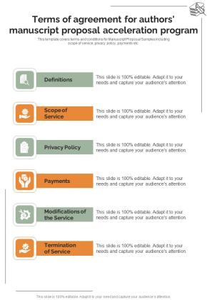 Terms Of Agreement For Manuscript Proposal Acceleration Program One Pager Sample Example Document Slide01