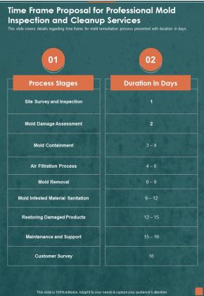 Time Frame Proposal For Professional Mold Inspection And Cleanup Services One Pager Sample Example Document Slide01