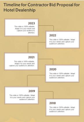 Timeline For Contractor Bid Proposal For Hotel Dealership One Pager Sample Example Document Slide01