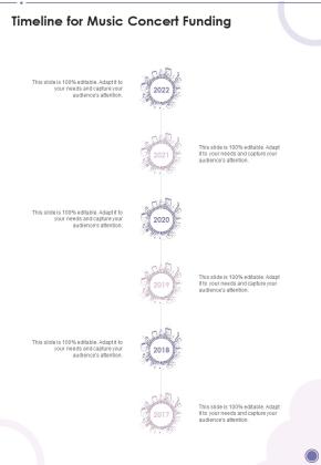 Timeline For Music Concert Funding One Pager Sample Example Document Slide01