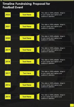 Timeline Fundraising Proposal For Football Event One Pager Sample Example Document Slide01