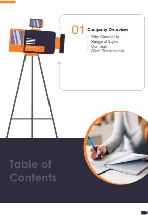 Video Making Service Proposal Table Of Contents One Pager Sample Example Document Slide01