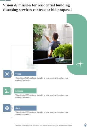 Vision And Mission Residential Building Cleansing Services Contractor Bid Proposal One Pager Sample Example Document Slide01