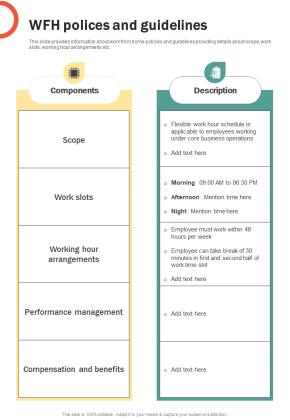 WFH Polices And Guidelines Adjustable Work Schedule Proposal One Pager Sample Example Document Slide01
