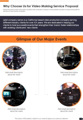 Why Choose Us For Video Making Service Proposal One Pager Sample Example Document Slide01