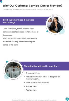 Why Our Customer Service Center Provider One Pager Sample Example Document Slide01
