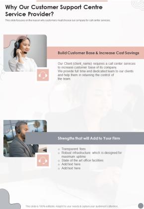 Why Our Customer Support Centre Service Provider One Pager Sample Example Document Slide01