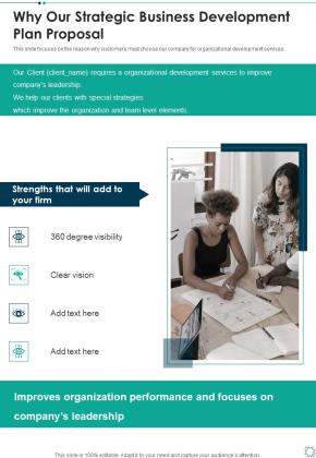 Why Our Strategic Business Development Plan Proposal One Pager Sample Example Document Slide01