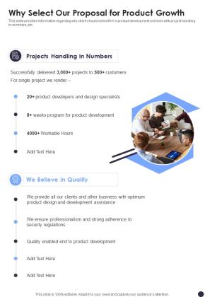 Why Select Our Proposal For Product Growth One Pager Sample Example Document Slide01