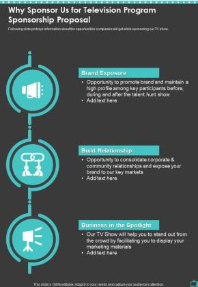 Why Sponsor Us For Television Program Sponsorship Proposal One Pager Sample Example Document Slide01