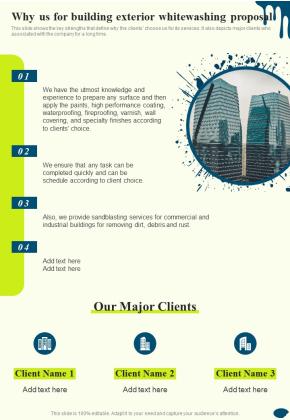 Why Us For Building Exterior Whitewashing Proposal One Pager Sample Example Document Slide01