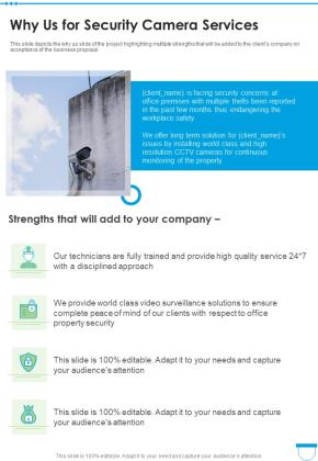 Why Us For Security Camera Services One Pager Sample Example Document Slide01