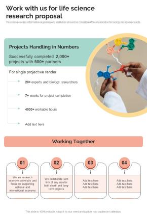 Work With Us For Life Science Research Proposal One Pager Sample Example Document Slide01