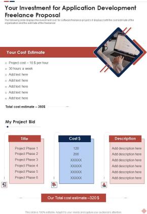 Your Investment For Application Development Freelance Proposal One Pager Sample Example Document Slide01