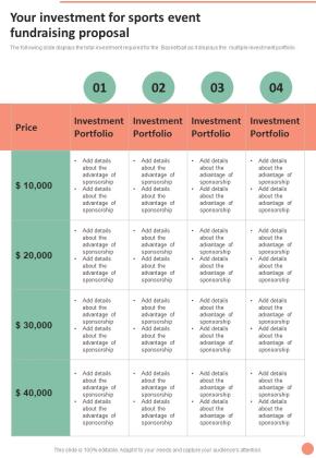 Your Investment For Sports Event Fundraising Proposal One Pager Sample Example Document Slide01