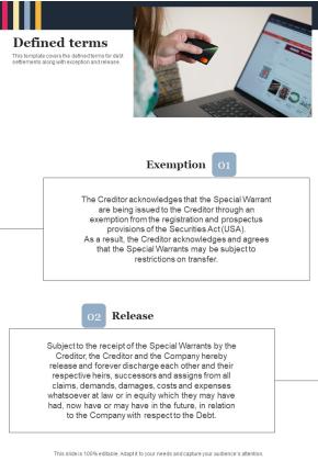 Defined Terms Informal Debt Arrangement One Pager Sample Example Document Slide01