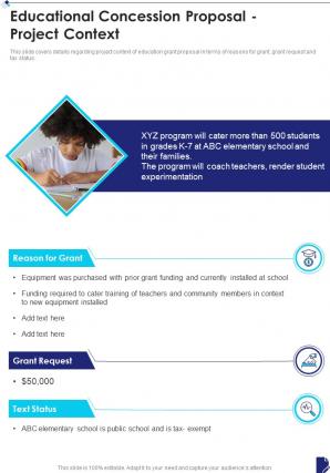Educational Concession Proposal Project Context One Pager Sample Example Document
