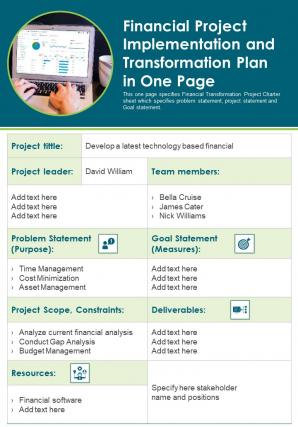 Financial Project Implementation And Transformation Plan In One Page ...