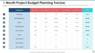 1 Month Project Budget Planning Tracker Topics PDF