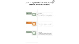 30 60 90 Days Plan For Authors Manuscript Proposal Acceleration Program One Pager Sample Example Document
