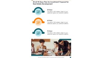 30 60 90 Days Plan For Investment Proposal For Real Estate Development One Pager Sample Example Document
