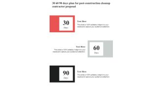 30 60 90 Days Plan For Post Construction Cleanup Contractor Proposal One Pager Sample Example Document