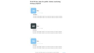 30 60 90 Days Plan For Public Relation Marketing Strategy Proposal One Pager Sample Example Document