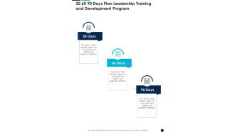 30 60 90 Days Plan Leadership Training And Development Program One Pager Sample Example Document