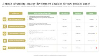 3 Month Advertising Strategy Development Checklist For New Product Launch Sample PDF