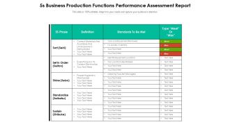 5S Business Production Functions Performance Assessment Report Ppt PowerPoint Presentation File Slides PDF
