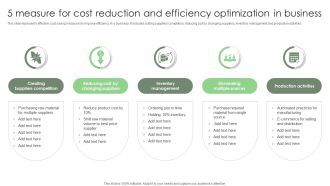 5 Measure For Cost Reduction And Efficiency Optimization In Business Ppt Icon Slides PDF