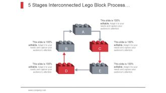 5 Stages Interconnected Lego Block Process Work Flow Diagram Ppt PowerPoint Presentation Visuals