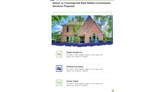 About Us Commercial Real Estate Commission Services Proposal One Pager Sample Example Document